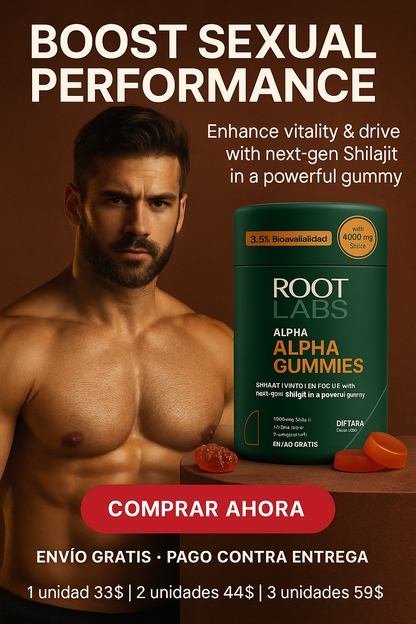 Root Labs 10-1 Alpha Gummies | 4000mg Shilajit with ShilAbsorb® | KSM-66 Ashwagandha + Tongkat Ali + Maca | Fórmula avanzada 10 en 1 | Sin azúcar | Vegano | 60 gomitas
